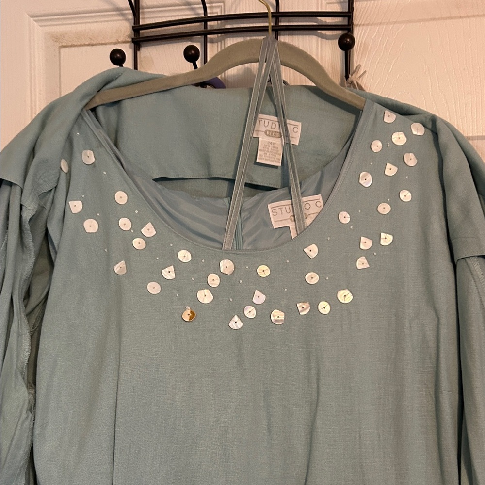 Studio C Women's Light Blue Blouse with Sequin Accents